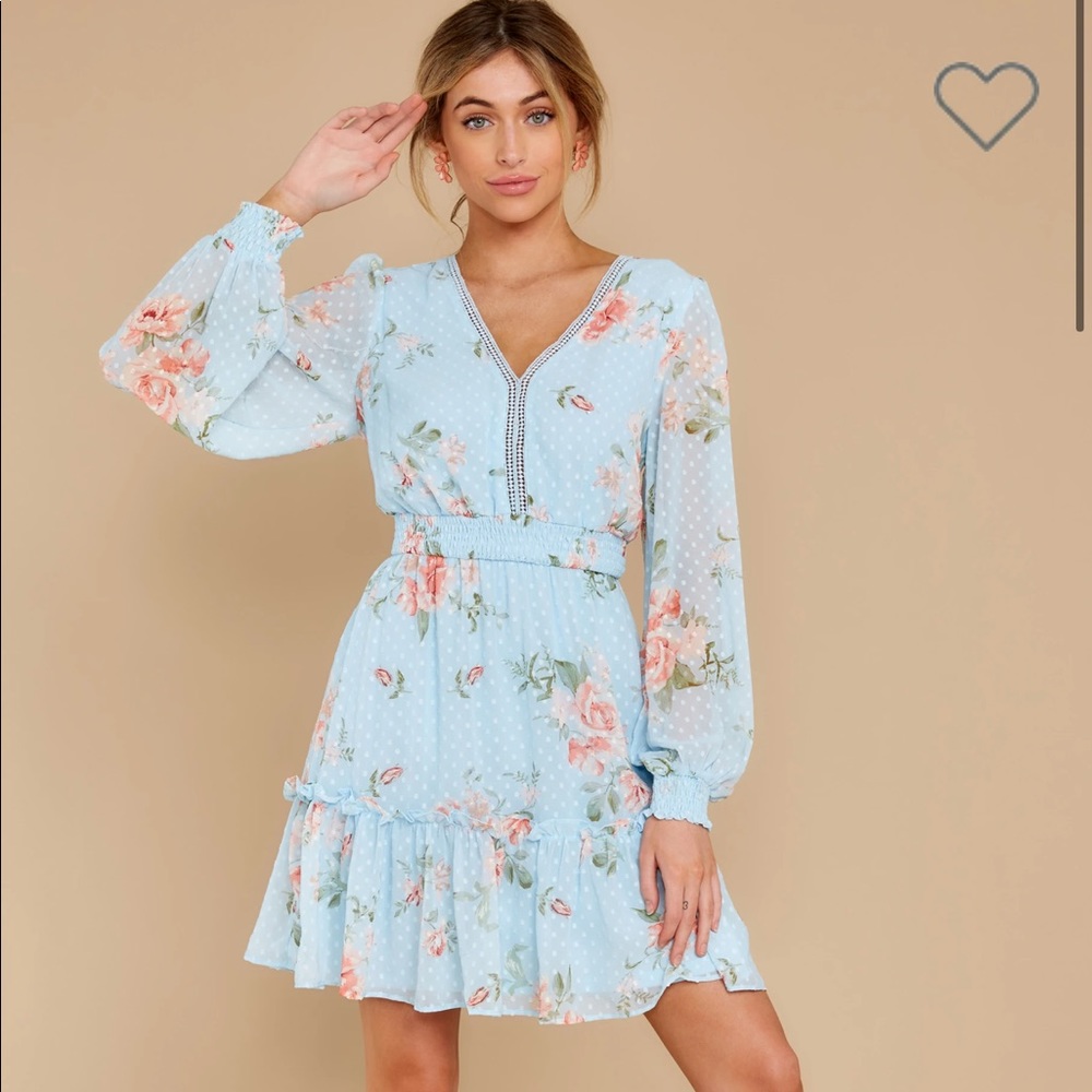 Poppin’ Prosecco Light Blue Floral Print Dress